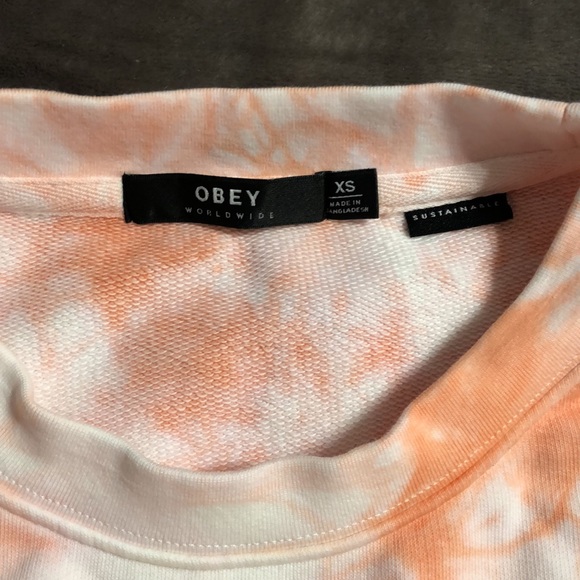 NWOT Obey Warden Tie Dye pullover sweatshirt in peach, XS - Picture 5 of 5